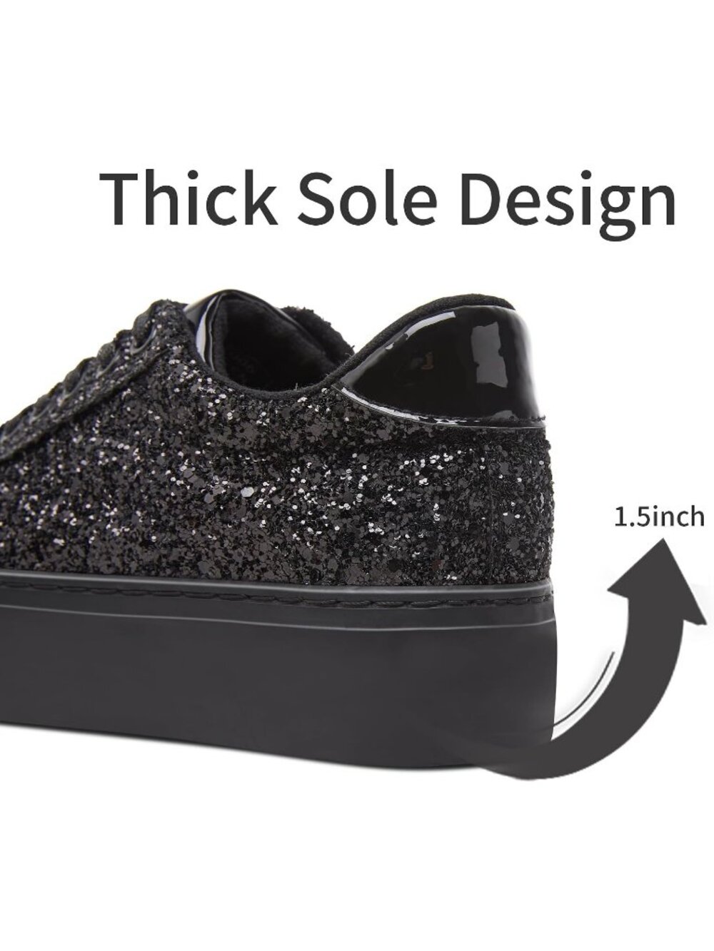 Women's Black Glitter Casual Sequin Sparkly Bling Thick Sole Walking Sneakers - Picture 5 of 6